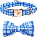 Elegant little tail Dog Collar with Bow - Blue Plaid Boy Dog Collar Cute Bowtie Pet Collar Adjustable Dog Collar for Large Dog