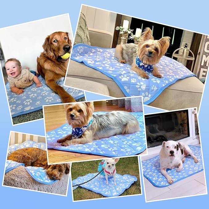 Rywell Self-Cooling Mat for Dogs Small,Cats,Rabbit&Guinea Pig cage Liners 24'' x 18''- Endothermic Color Changing Arc-Chill Cooling Fiber - Washable Non-Toxic Summer Pet Bed, Non-Slip, Foldable
