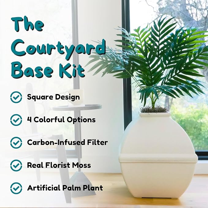 Good Pet Stuff Hidden Litter Box Planter, Decorative Cat Litter Enclosure with Carbon Filter, Artificial Plant, Easy Clean, Indoor Design, Courtyard Square Style, Base Kit, White Birch