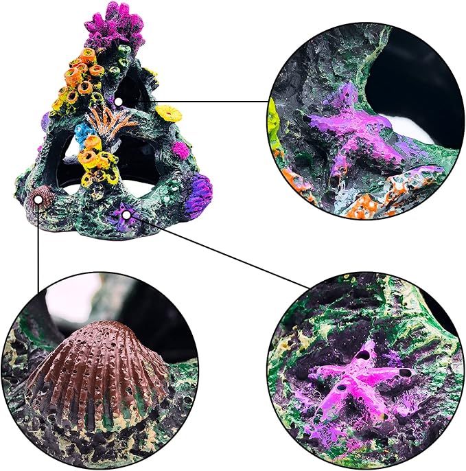 GSD Aquarium Colorful Coral Reef Set Fish Tank Decoration Mountain Ornament for Aquarium Environments Decor Accessories, Coral Mountain x 1, Aquatic Plant x 4