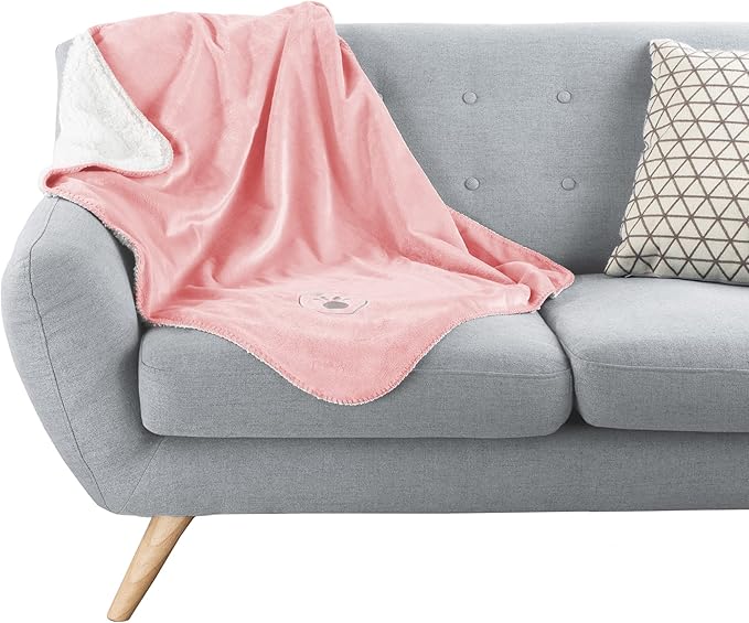 Waterproof Pet Blanket - 30x40-Inch Reversible Sherpa Fleece Throw Protects Couches, Cars, and Beds from Spills, Stains, and Fur by PETMAKER (Pink)