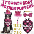 Dog Birthday Decorations, Multi Sizes Dog Birthday Bandana Girl Dog Birthday Hat Crown Bow Tie Birthday Numbers It’s My Bday Mother Puppers Sign Banner for Medium Large Dogs Pets (Pink, Large)