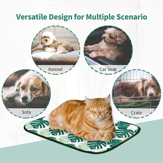 NWK Pack of 4 Pet Cooling Mat - Ice Silk Cooling Mat for Dogs & Cats Portable & Washable Pet Cooling Blanket, Car Seats, Beds for Summer (4pcs, Green Leaf, 20’’ X 16’’ X 0.3)