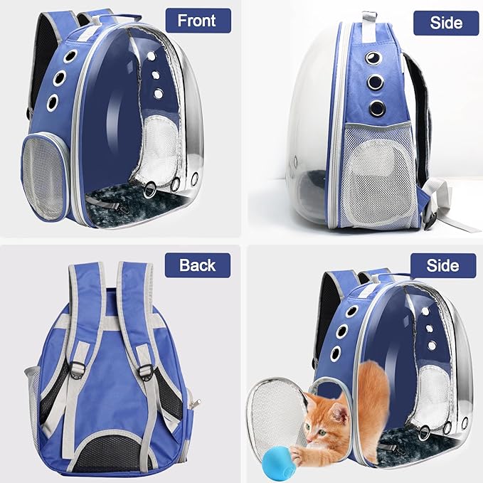 Cat Backpack Carrier, Pet Cat Carrier with Ventilated Design for Carrying Puppy Cats, Pet Carrier Backpack for Traveling/Hiking/Camping/Outdoors Airline Approved Travel Carrier (Blue)