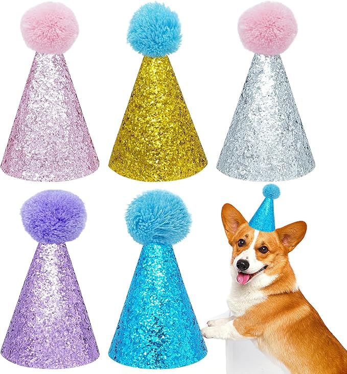 PET SHOW 5 Pack Small Dog Birthday Hats Party Hats for Medium Dogs Cats Adjustable Holiday Hats Headband Hats Pet Grooming Costume Accessories