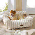 Bedsure ComfyFleece™ Cute Dog Bed for Small Medium Dogs - Washable Furry Puppy Beds, Rectangle Orthopedic Corduroy Fleece Pet Beds with Removable Zipper Cover, 25x21x7inches, Cream