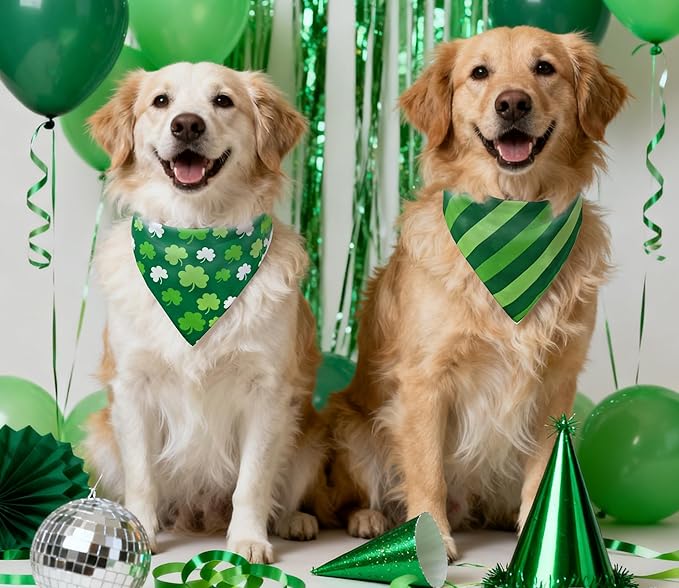 Valentine's & St. Patrick's Day Dog Bandana Set 2PCS-Large, Holiday Party Costumes, Pet Scarves for Boys and Girls, Dog Outfit Gifts for Medium to Large Dogs, Diverse Festive Styles