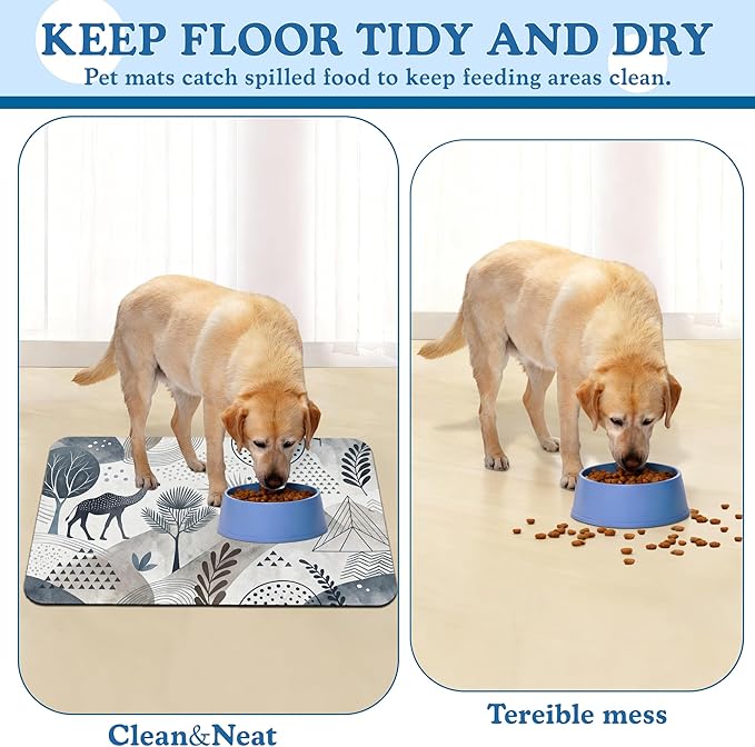 Watercolor Desert Camel Pet Feeding Mat for Floors–Christmas Stocking Absorbent Quick Dry Dog Cat Bowl Mat for Food and Water, Non Slip Waterproof Base, Mess-Free Feeding Accessories 16"x24"