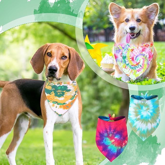 Silkfly 50 Pcs Summer Tie Dye Dog Bandanas Bulk Pet Scarf Grooming Salon Triangle Washable Dog Bib Kerchief for Large Pet Birthday Party(Large)