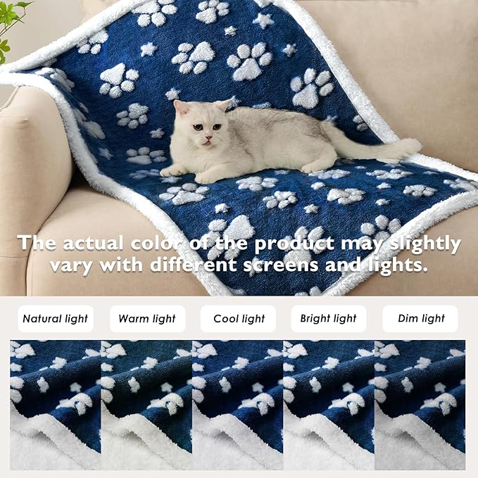 Waterproof Blanket for Dog Puppy Cat, Cute 3D Textured Paw Dog Blanket for Bed Couch Sofa, Soft Liquid Pee Proof Pet Furniture Protector, 30"x40", Navy Blue