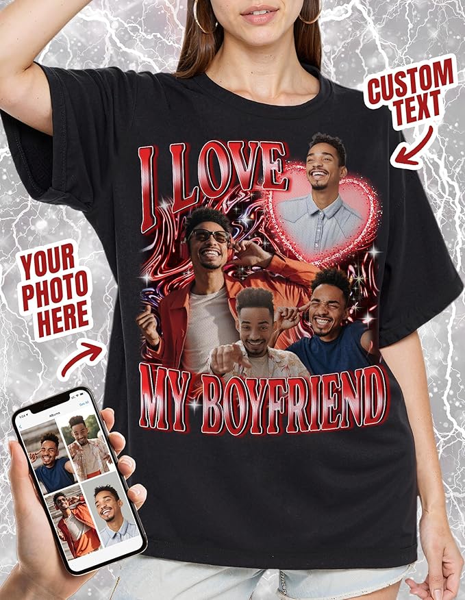 Custom Bootleg Rap Shirt with Photo Text, Vintage Custom Picture Shirt for Girlfriend, Boyfriend, Dad, Mom, Pet Lover Friend