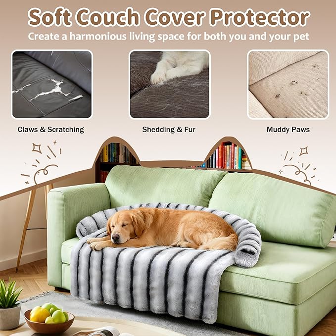 Large Dog Couch Bed, Fluffy Washable Couch Protector for Dogs with Removable Cover, Non-Slip Dog Sofa Bed, 45x37 Inch, Grey