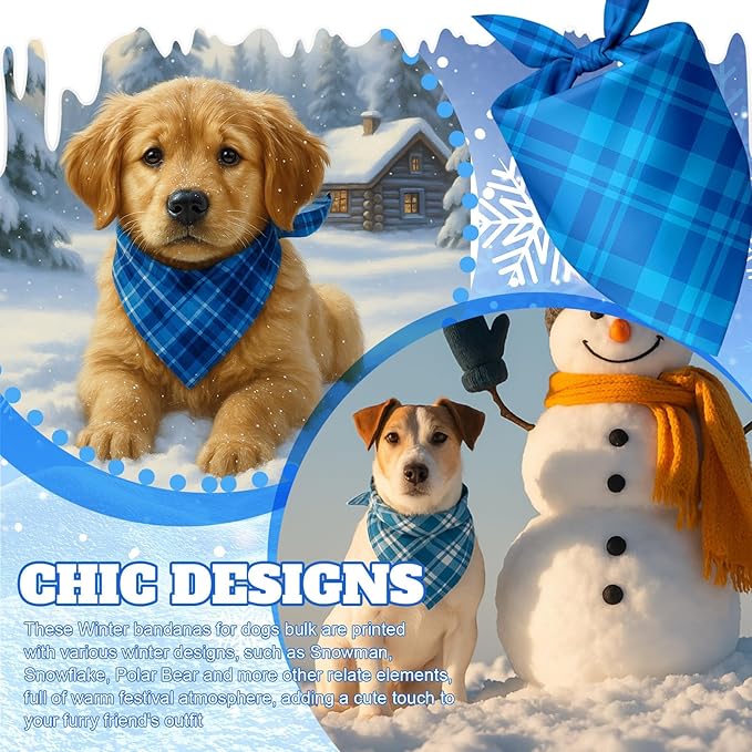 Abbylike 50 Pcs Plaid Dog Bandanas Bulk Blue Checkered Bandanas for Dogs Triangle Kerchief Bibs Scarf Set for Pet Holiday Costume Photo Props Accessories Pet Shops (25.6 x 17.7 x 17.7 Inch)