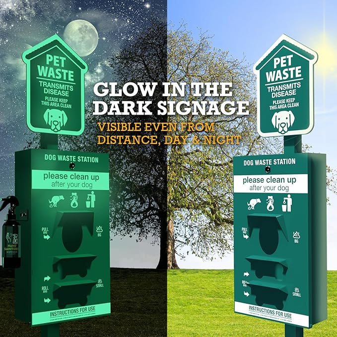 ALAGPRO® Pet Waste Station Outdoor Dog Waste Station with Hand Sanitizer Bottle, Commercial Dog Poop Station with Free 400 Roll, 200 Pull Waste Bags & 50 Can Liners for Backyard, Park & HOA's