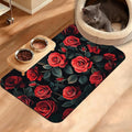 Retro Rose Feeding Mat,Green Leaf Absorbent Quick-Dry Cat Dog Food and Water Bowl Mats,Non-Slip Rubber Backing Mat,Cat Dog Accessories Supplies 16" x 24"