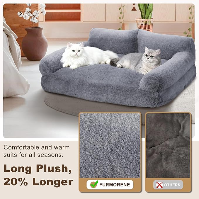 Cat Beds for Indoor Cats, Cat Couch Bed, Cute Cats Sofas for Medium Pets, Dog Sofas & Chairs with Removable Washable Cover, Plush Soft Pet Furniture for 35lbs Medium Dogs & Cats(Light Gray)