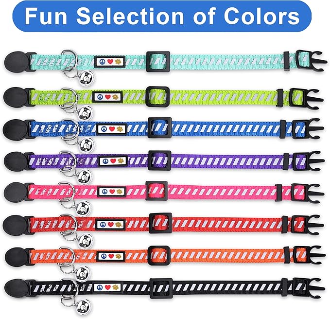 Pawtitas Personalized Cat Collar with Breakaway Safety Release Buckle Adjustable Length | Cat Collar with Custom Embroidered for Your Pet's Name and Phone Number | Grey Cat Collar with Removable Bell
