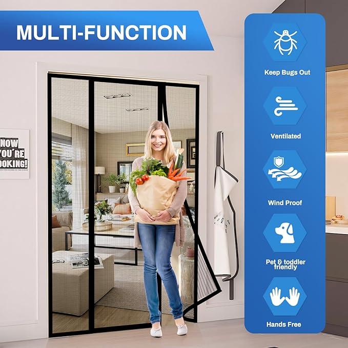 Magnetic Screen Door Upgraded PET Mesh Stronger Than Fiberglass and Polyester,Hands Free,Keeps Bugs Out,Pet & Kid Friendly,Suitable for Sliding Door,Large Patio Door and French Door-72''x80''