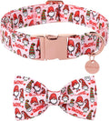 Christmas Dog Collar with Bow Tie, Cotton Christmas Bowtie Collar for Medium Girl Boy Dog, Comfortable Dog Collar Bowtie with Durable Metal Buckle, Adorable Pet Collar,L,Neck 16-24in