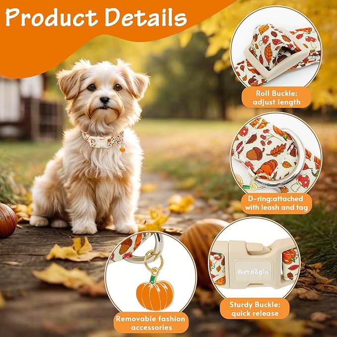 Fall Dog Collar – Halloween & Thanksgiving Dog Collars for Large Dogs – Soft & Comfortable Autumn Puppy Collar with Quick Release Buckle, Large Dog Collars for Girl Boy Dogs-L