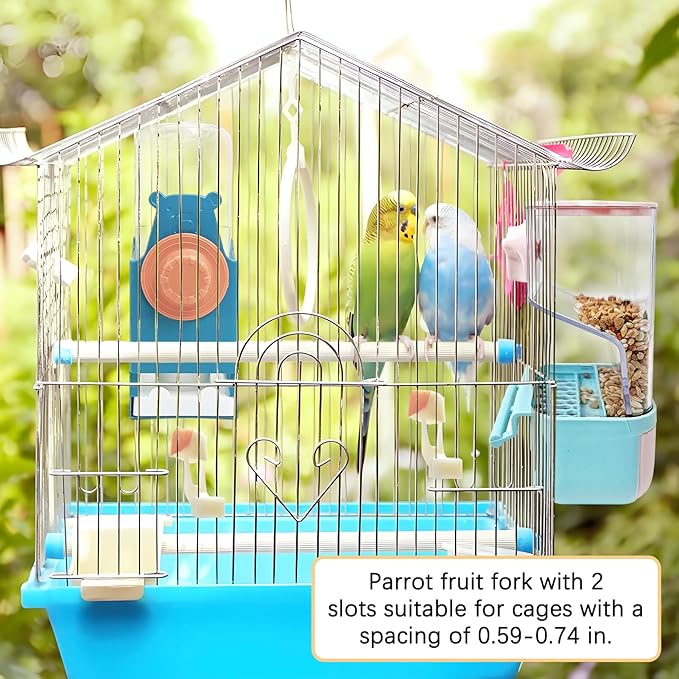 BNOSDM Automatic Bird Feeder Water Dispenser Set No Mess Bird Cage Feeders Parrot Cage Accessories Transparent Seed Food Container with Perch for Finches Parakeets Budgies Lovebirds Canaries (Blue)