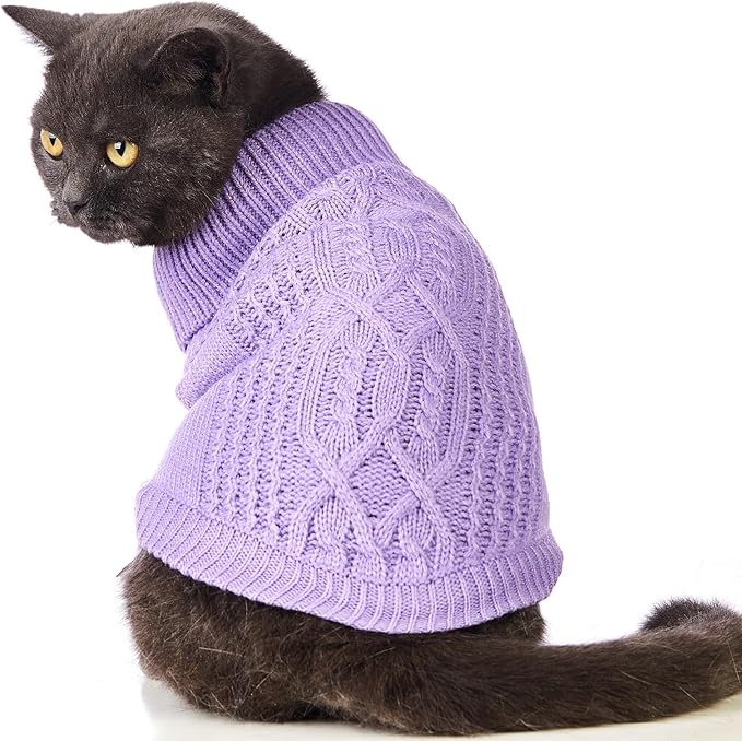 Stretchy Cat Sweater - 17 Colors & 6 Sizes | Snug Winter-Ready Knit for Boy/Girl Cats & Kittens(Purple, Medium)