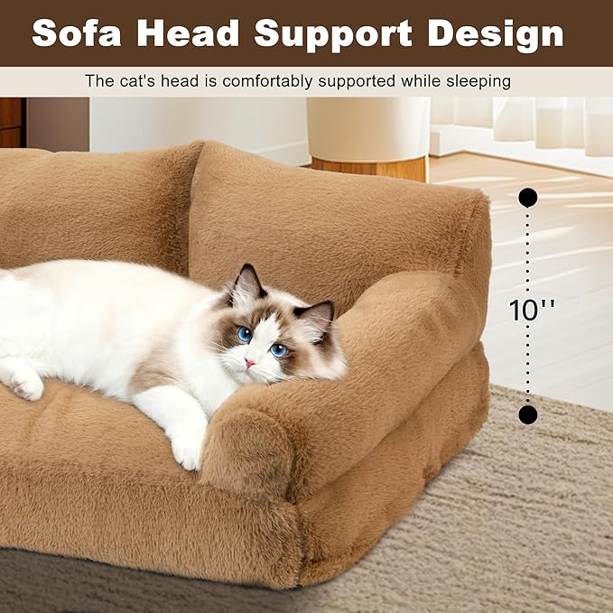 Cat Beds for Indoor Cats, Cat Couch Bed, Cute Cats Sofas for Pets, Small Dog Sofas & Chairs with Removable Washable Cover, Plush Soft Pet Furniture for 10lbs Small Dogs & Cats(Brown)