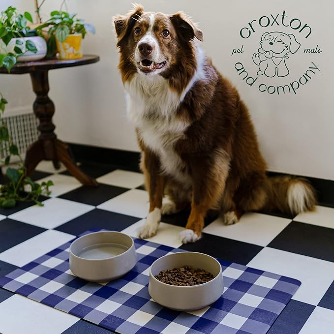 CROXTON & CO. Non-Slip Faux Leather Pet Feeding Mat for Dog Bowls | Large Bowl Mat for Food and Water | Durable, Easy-to-Clean Pet Food Mat for Floors | Size: 16.5"x28"