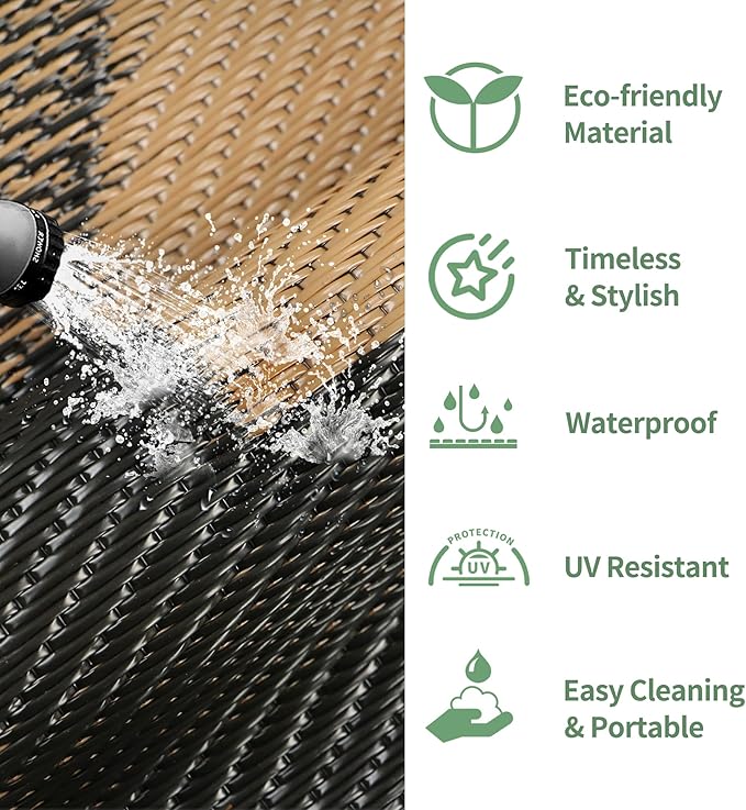 GENIMO Outdoor Rug for Patio Clearance, 6'x9' Reversible Geometric Plastic Straw Rugs, Lightweight Waterproof RV Camping Mat for Camper, Balcony, Deck, Backyard, Picnic, Black Brown