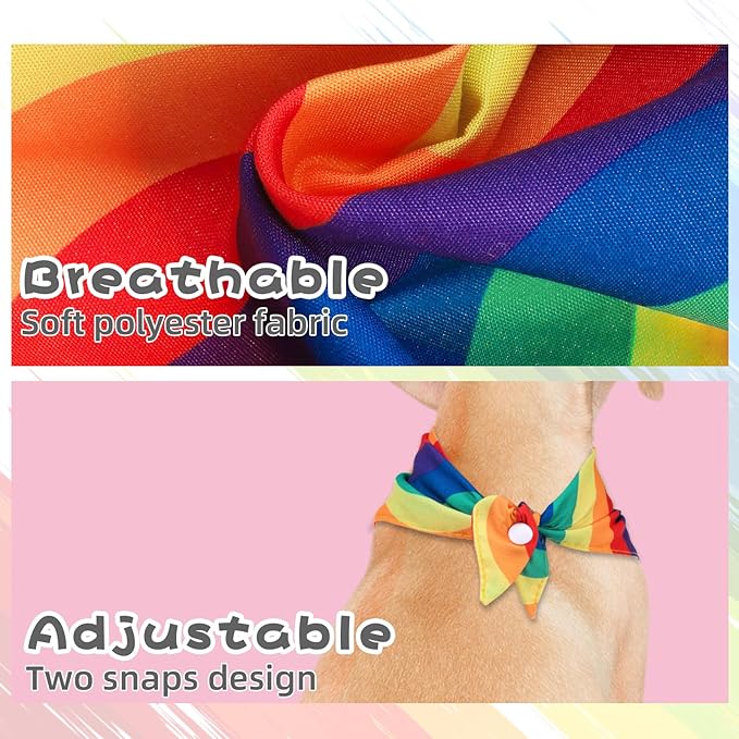 PAWCHIE 4 Pcs Dog Bandanas Gay Pride Rainbow Bandanas, Rainbow Scarf for Boy and Girl, Colorful Pet Triangle Scarf Bibs, Adjustable with Two Snaps - Kerchief Set Accessories for Dogs Puppy Cats, S