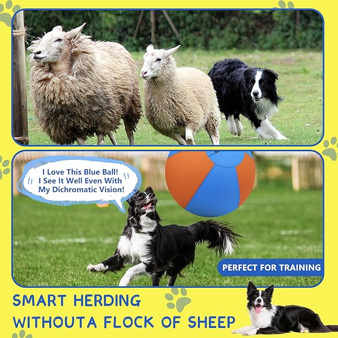 Herding Ball for Dogs and Horses - 18" Dog Herding Ball for Australian Shepherd Collie, Jolly Ball for Dogs Agility Equipment, Herding Ball Durable Bite-Resistant with Reinforced Stitching-Orange&Blue