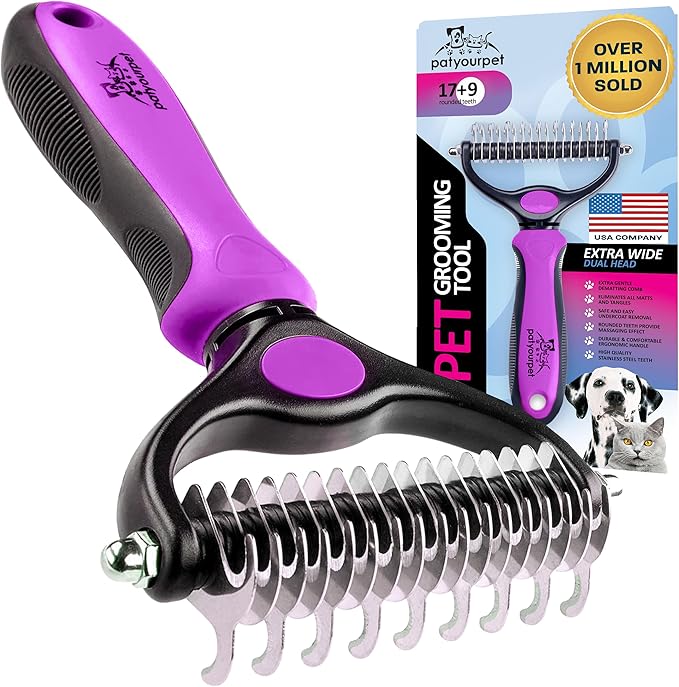 Pat Your Pet Deshedding Dog Brush For Shedding – Cat Brushes For Indoor Cats, Double-Sided Cat Brush Deshedding & Grooming Tool For Long Haired And Short Haired Dogs, Skin-Friendly