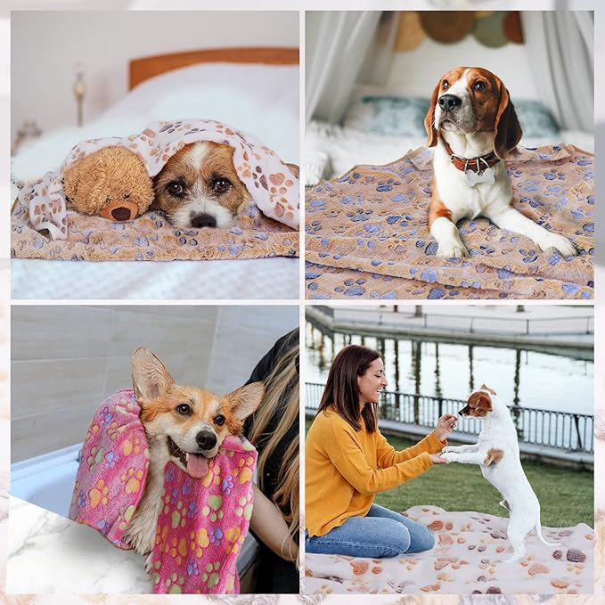 Comsmart Dog & Cat Blanket, Cute Paw Print, Soft Warm Fleece Throw for Small to Large Dogs, Puppy, Kitten, Guinea Pig (Brown/Pink/White, 1 Pack 3, 24 * 32in)
