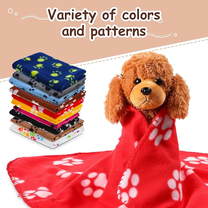 Tatuo 10 Pieces Pet Blankets with Paw Print Dog Cat Fleece Blankets Soft Warm Sleep Mat Pad Bed Cover for Kitten Puppy and Other Small Animals, 24 x 28 Inch(Vibrant Color)