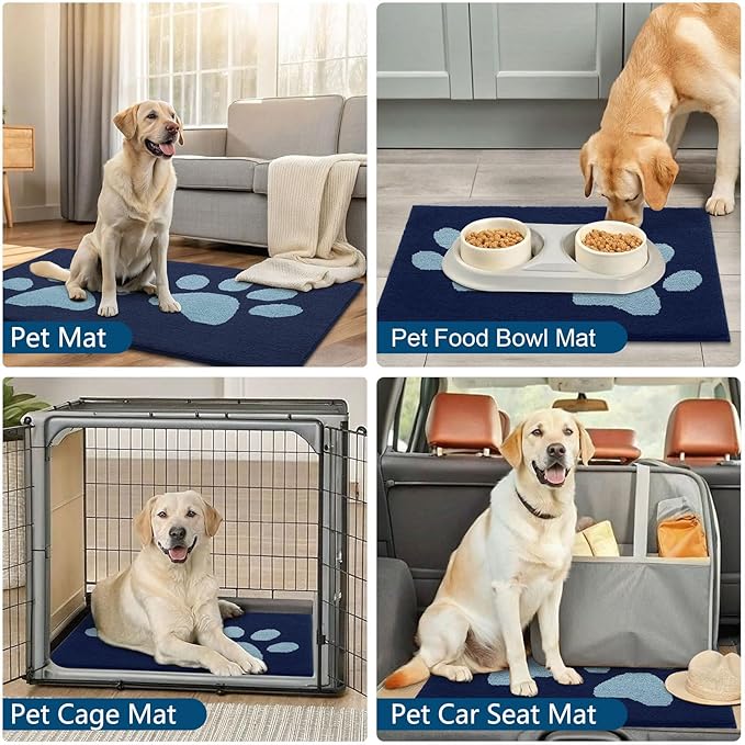 Buganda Dog Door Mat for Muddy Paws, Absorbent Dirt Trapper Washable Indoor Doormats, Non Slip Low-Profile Mud Mat for Dogs, Front Entrance Doormat for Inside Floor (59x24 Inches, Dark Blue)