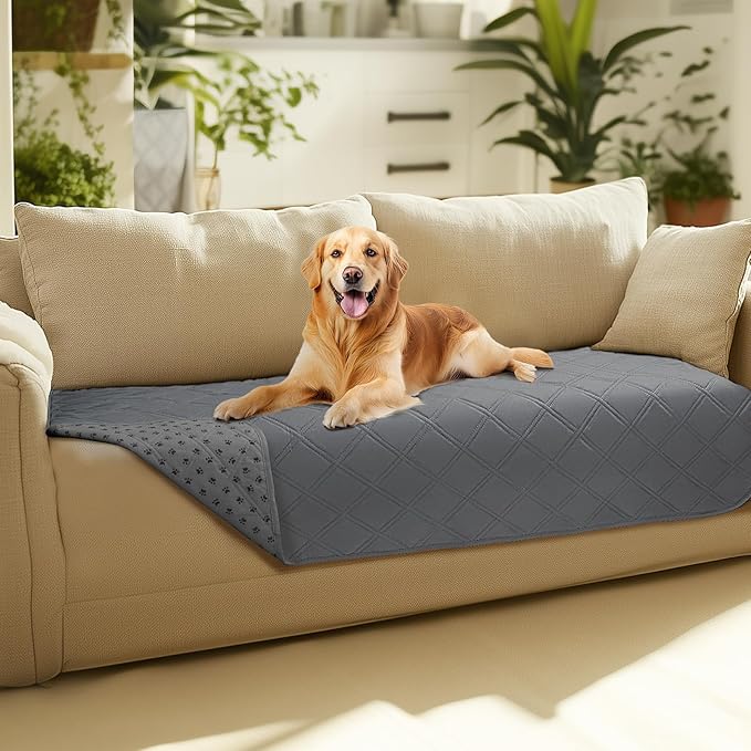 Luciphia 100% Waterproof Couch Cover Blanket for Dogs Anti-Slip Pet Couch Protector Sofa Mat Puppy Cat with Non-Slip Bottom, Light Grey, 30x70 Inch