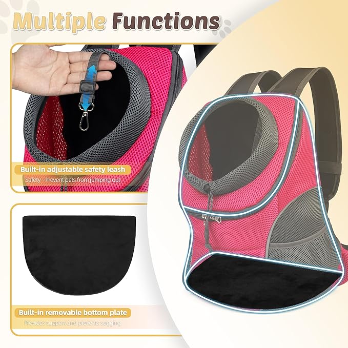WOYYHO Pet Dog Carrier Backpack Small Dog Front Backpack Ventilated Dog Carrier Back Pack with Storage Pockets, Adjustable Straps & Safety Belt for Travel Hiking Outdoor (Size L: 10-14 lbs, Rose)