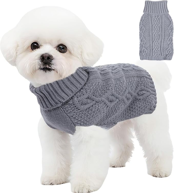 Dog Sweaters Small Dog Clothes Winter Turtleneck Puppy Sweater Warm Pet Cat Sweater Doggy Pullover Outfit with Twisted Design XS~XL(Grey, Medium)
