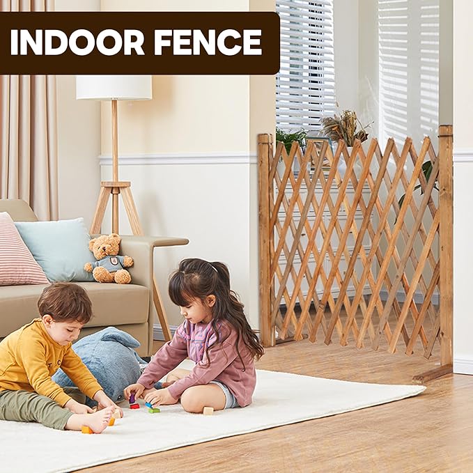 MYOYAY 2PCS Expandable Instant Fence Retractable Wooden Fence Wooden Pet Gate Freestanding Wood Plant Screen Fence Partition Wood Garden Trellis for Home Yard Garden Indoor Outdoor Decor