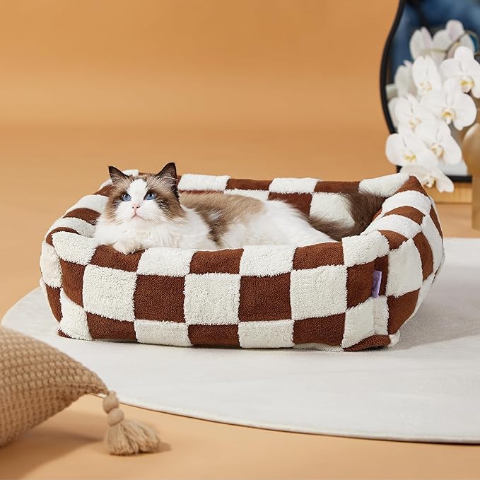 LE SURE Cute Dog Bed for Small Dogs & Cats- Washable Puppy Beds,Cozy Rectangle Orthopedic Pet Sofa with Jacquard Shaggy Plush & Anti Slip Bottom,20x19x6inches
