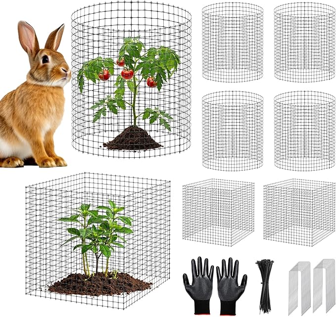 30Pcs Plant Protector from Animals,10 Pack 12'' x 12'' Wire Plant Protectors for Garden, Heavy Duty Plant Cages to Keep Animals Out, Wire Mesh for Plant Protection with Zip Ties & Stakes