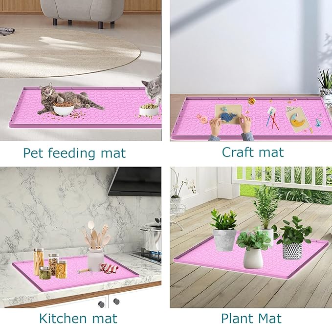 Cat Litter Mat, Silicone Large Cat Mat for Litter Box - 40x28 in, Waterproof & Non-Slip, Durable & Easy Clean, Pink