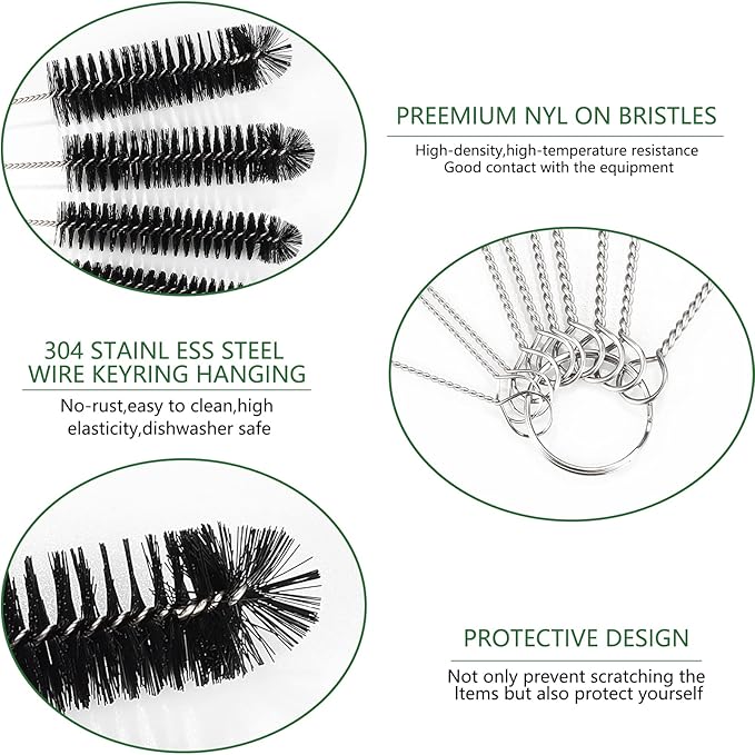 CiaraQ Bottle Cleaning Brushes, 8 Inch Nylon Tube Brush Set, Cleaner for Narrow Neck Bottles Cups with Hook, Set of 13pcs