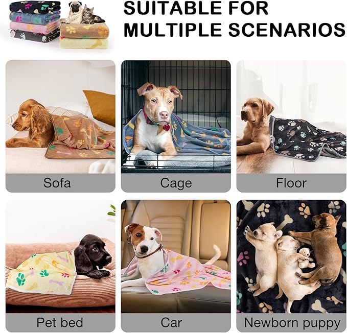 Dono 1 Pack 6 Blankets for Dogs, Soft Fluffy Paw Print Pattern Fleece Pet Blanket Warm Sleep Mat Cute Print Design Puppy Kitten Blanket Doggy Mat for Dog Cat Kitten Doggy