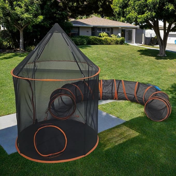 Outdoor Cat Enclosure with Tunnel - Large Portable Pet Playpen Tent for Indoor/Outdoor, Catio Playhouse for Cats, Kittens, Rabbits & Small Animals