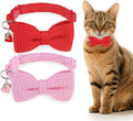 Cat Collar Breakaway with Bells, Soft Cotton Pink Cat Bowtie Collar for Girl Cats, Small Cats Collar with Bow for Spring Summer, 2 Pack Cute Kitten Collars with Removable Bowtie 8-12Inch