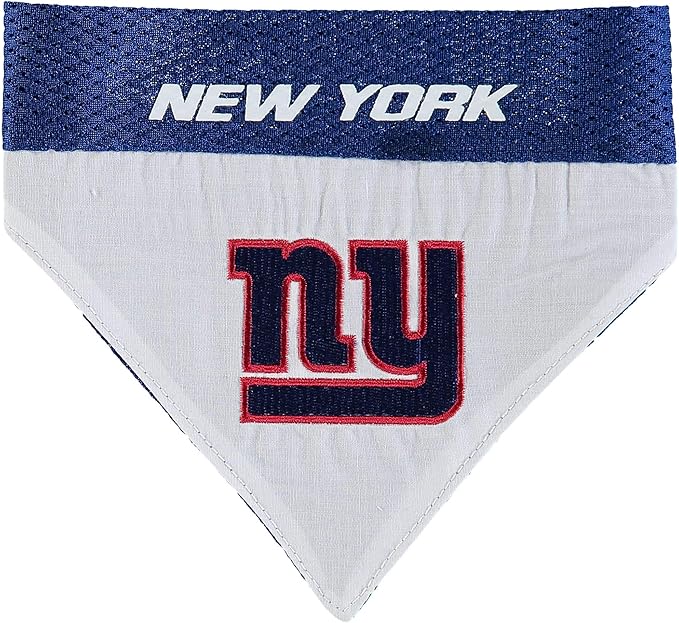 NFL DOG BANDANA - NEW YORK GIANTS REVERSIBLE PET BANDANA. 2 Sided Sports Bandana with a PREMIUM Embroidery TEAM LOGO, Small/Medium. - 2 Sizes & 32 NFL Teams available