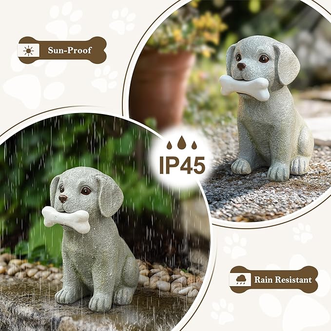 Solar Dog Statue with Glowing Bone Light, Outdoor Puppy Figurine for Garden Yard Decor, Gift for Dog Lovers, Mom, Grandma, Perfect for Birthday, Housewarming, Pet Memorial