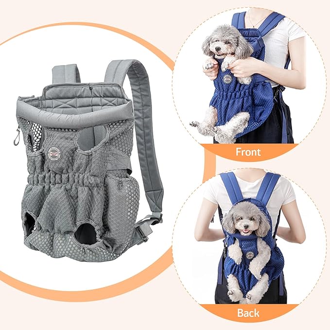 Dog Carrier Backpack, Pet Front Carrier Backpack Legs Out Dog Chest Carrier for Small Medium Dogs, Hands-Free Cat Backpack Carrier Dog Travel Backpack Airline Approved Hiking Bike Motorcycle