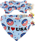 Faygarsle 2 Pack Patriotic Cat Collar Set with Bandana and Bow Tie, USA Flag Donuts Pattern, Light Blue